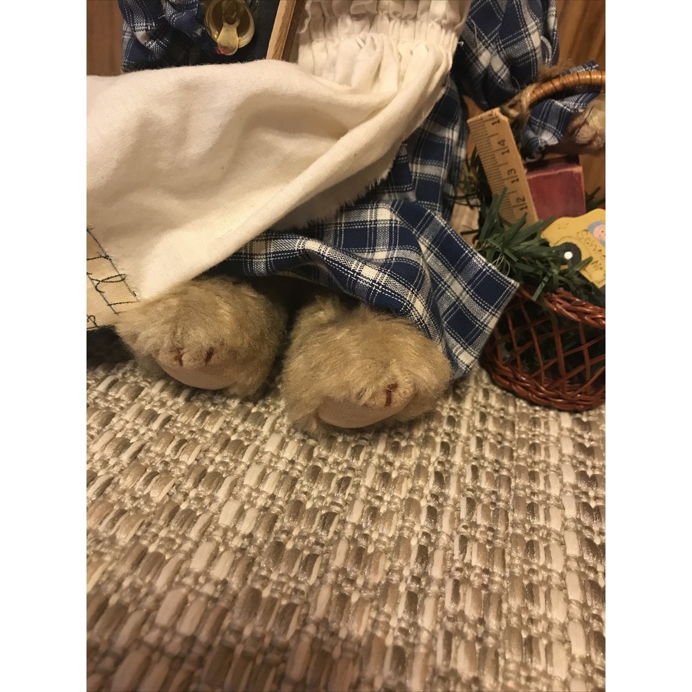 Vintage Country‎ Teacher Bear Doll Plaid Dress Chalkboard Basket Decor - Picture 5 of 8